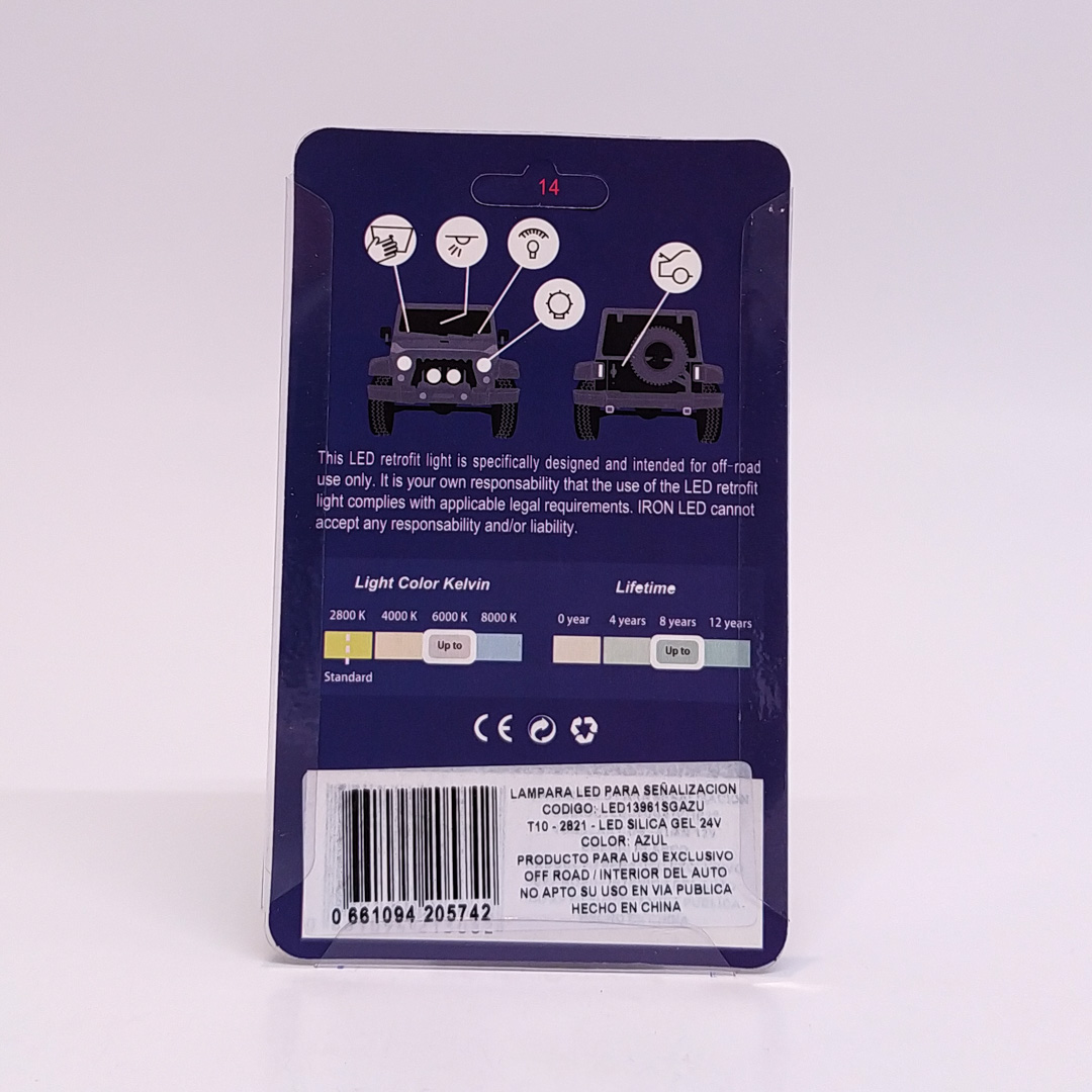 LED SEÑALIZACION SILICA BLISTER X 2 2821 - T10 - W5W LED COB MINI SILICONADO AZUL 24V BLISTER X 2 UNIDADES - 4