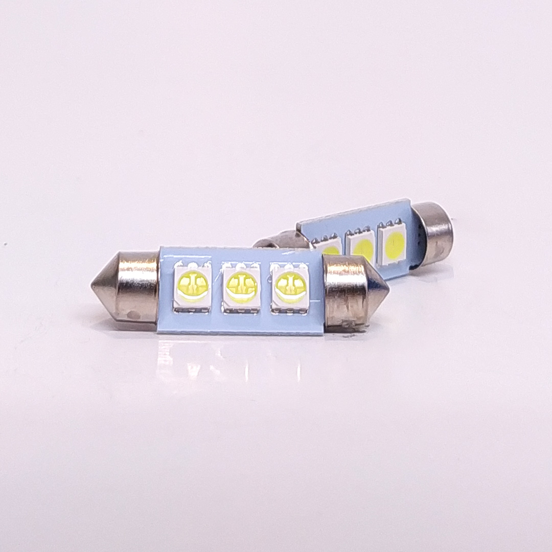 LEDS SEÑALIZACION SMD BLISTER X 2 TUBULAR - FESTOON 3 LED 5050 SMD 39MM - BLANCO 12V BLISTER X 2 UNIDADES CANTIDAD POR CAJA MASTER 1000