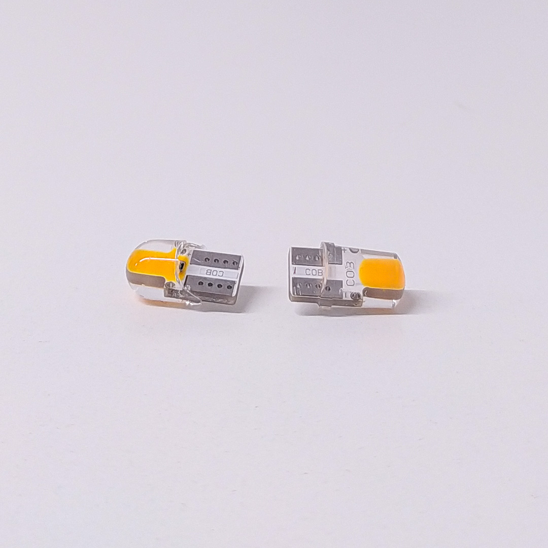LED SEÑALIZACION SILICA BLISTER X 2 2821 - T10 - W5W LED COB MINI SILICONADO AMBAR 12V BLISTER X 2 UNIDADES CANTIDAD POR CAJA MASTER 1250 - 2