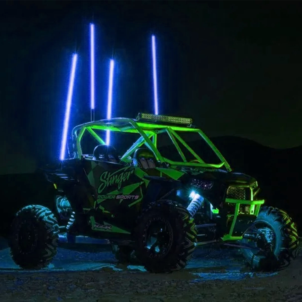 ANTENA PARA UTV / PICK UPS 12V 1.8 METROS DE LARGO, 120 LED 5050 SMD COLOR AZUL, BASE METALICA Y BANDERA DE REGALO - 5