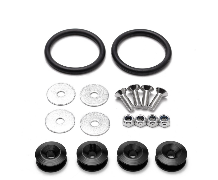 KIT SUJETA PARAGOLPE ALUMINIO ANONIZADO COLOR NEGRO INCLUYE SUJETADORES, TUERCAS, ARANDELAS, BANDAS ELASTICAS Y TORNILLOS