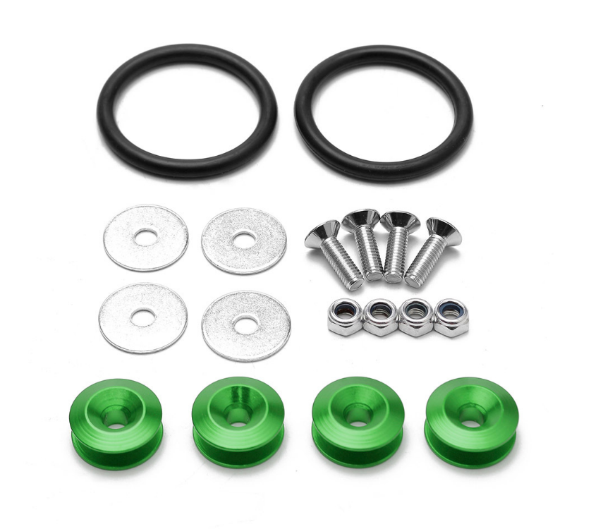 KIT SUJETA PARAGOLPE ALUMINIO ANONIZADO COLOR VERDE INCLUYE SUJETADORES, TUERCAS, ARANDELAS, BANDAS ELASTICAS Y TORNILLOS