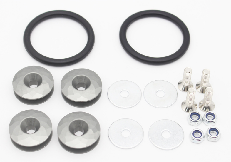 KIT SUJETA PARAGOLPE ALUMINIO ANONIZADO COLOR GRIS INCLUYE SUJETADORES, TUERCAS, ARANDELAS, BANDAS ELASTICAS Y TORNILLOS