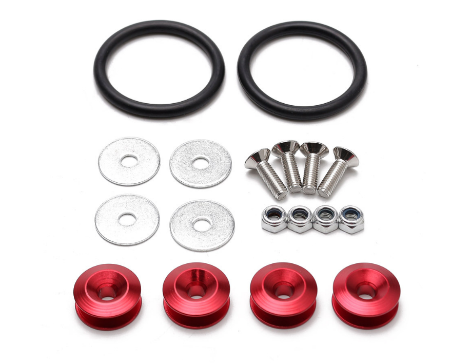 KIT SUJETA PARAGOLPE ALUMINIO ANONIZADO COLOR ROJO INCLUYE SUJETADORES, TUERCAS, ARANDELAS, BANDAS ELASTICAS Y TORNILLOS