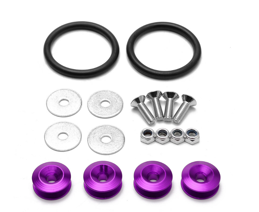 KIT SUJETA PARAGOLPE ALUMINIO ANONIZADO COLOR VIOLETA INCLUYE SUJETADORES, TUERCAS, ARANDELAS, BANDAS ELASTICAS Y TORNILLOS