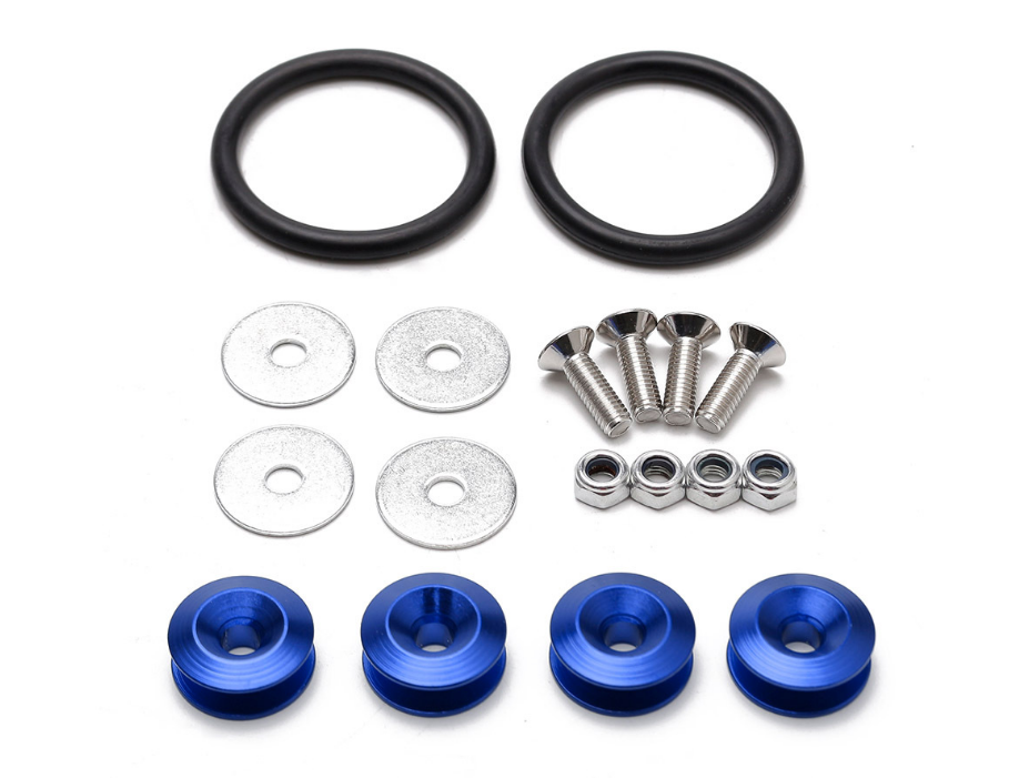 KIT SUJETA PARAGOLPE ALUMINIO ANONIZADO COLOR AZUL INCLUYE SUJETADORES, TUERCAS, ARANDELAS, BANDAS ELASTICAS Y TORNILLOS