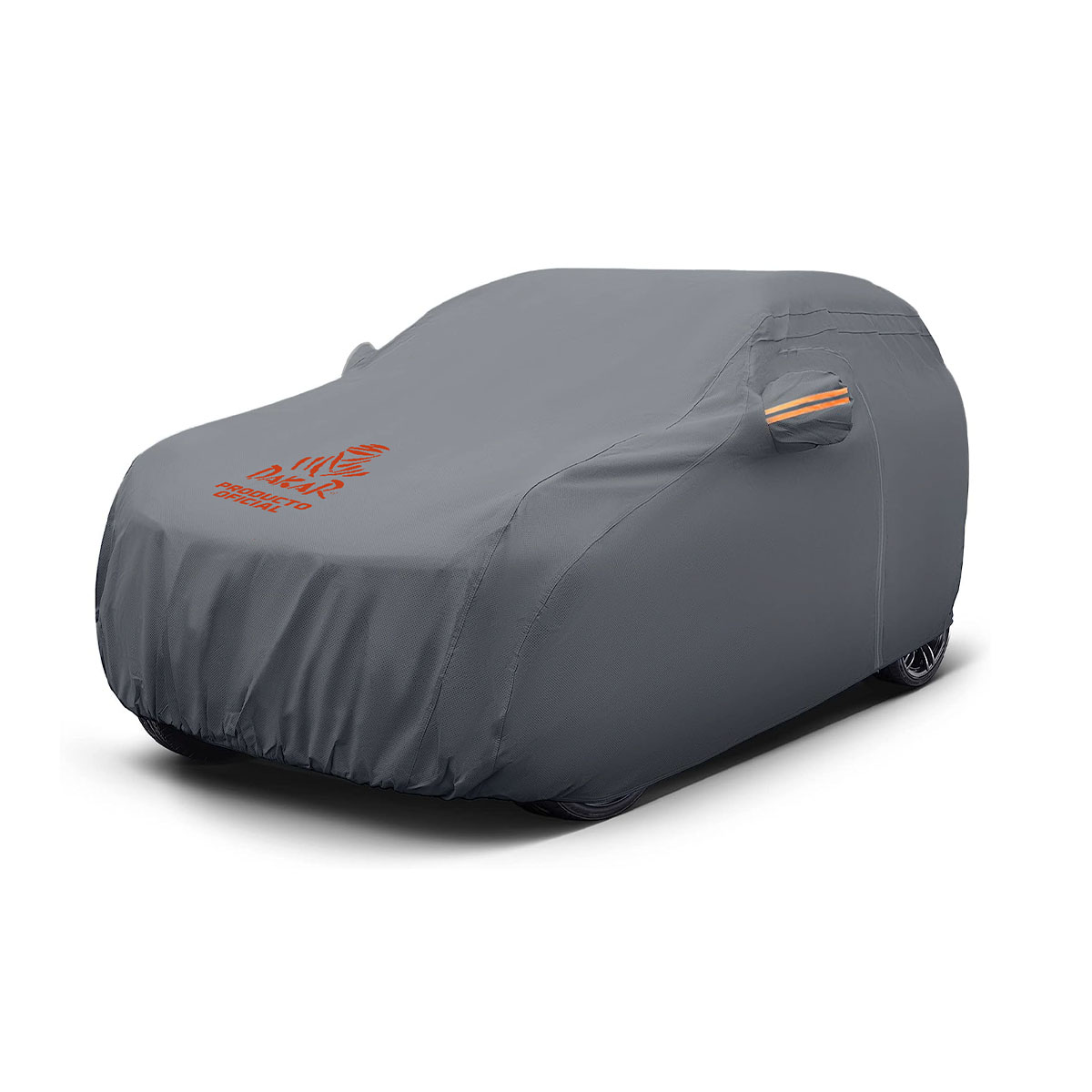 FUNDA CUBRE AUTOS PARA SUV / PICK UP EXTRA LARGE 508196145CM. LOGO DAKAR. PVC Y ALGODON 270 GRAMOS. COBERTOR DE ESPEJOS CON REFLECTORES NARANJAS, ELASTICO, CLIPS Y CIERRE. - 9