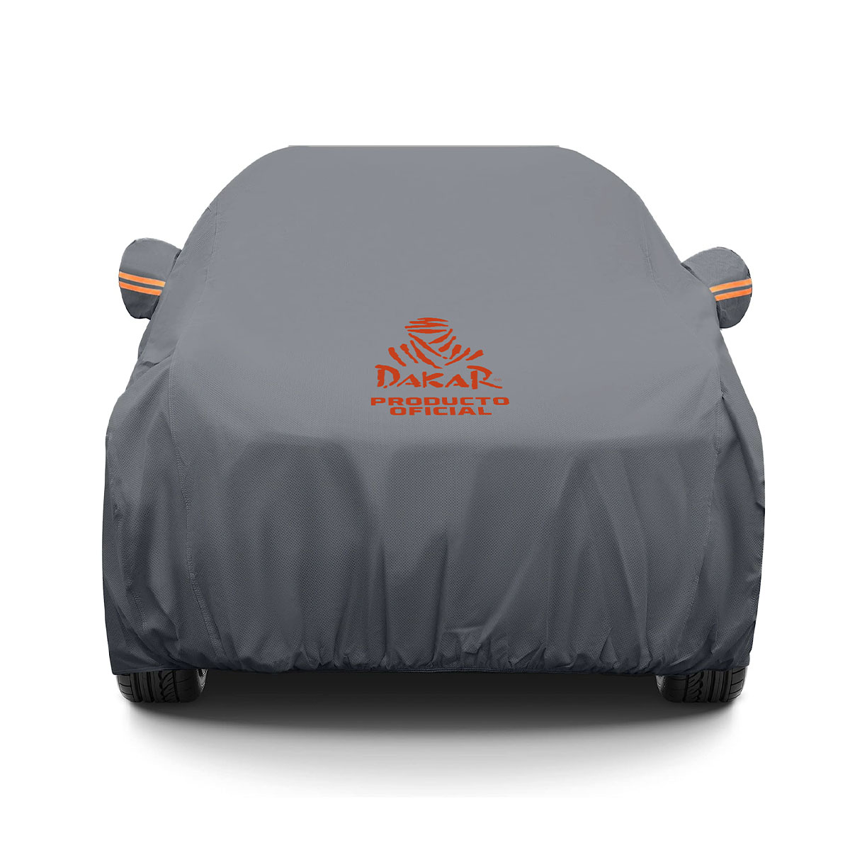 FUNDA CUBRE AUTOS PARA SUV / PICK UP LARGE 483196145CM. LOGO DAKAR. PVC Y ALGODON 270 GRAMOS. COBERTOR DE ESPEJOS CON REFLECTORES NARANJAS, ELASTICO, CLIPS Y CIERRE. - 9
