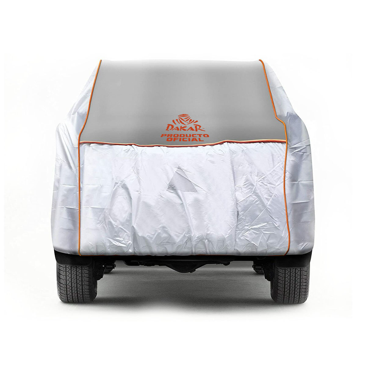 FUNDA CUBRE AUTOS PARA SUV/PICK UP LARGE 457X185X145CM. LOGO DAKAR. GOMA EVA CUBREINDO LA PARTE SUPERIOR.  REFLECTORES NARANJAS, ELASTICO, CLIPS Y CIERRE.. - 8