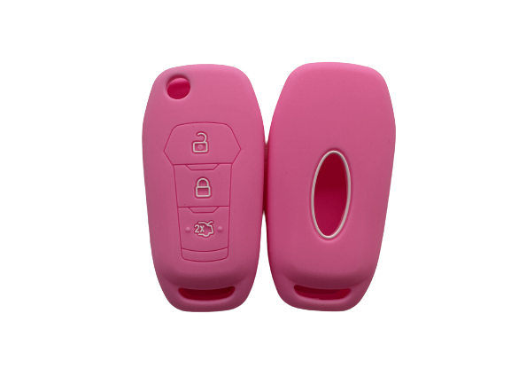 CUBRE LLAVE DE SILICONA FORD ECOSPORT - KA - FIESTA - RANGER 3 BOTONES - COLOR ROSA
