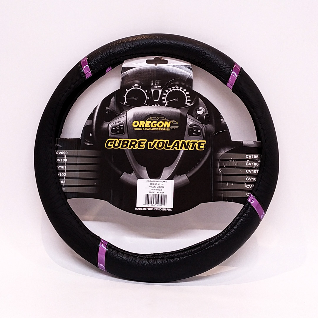CUBRE VOLANTE MODELO DAYTONA CUERO SINTENTICO NEGRO / VIOLETA 38*8.2CM 25 UNIDADES POR CAJA