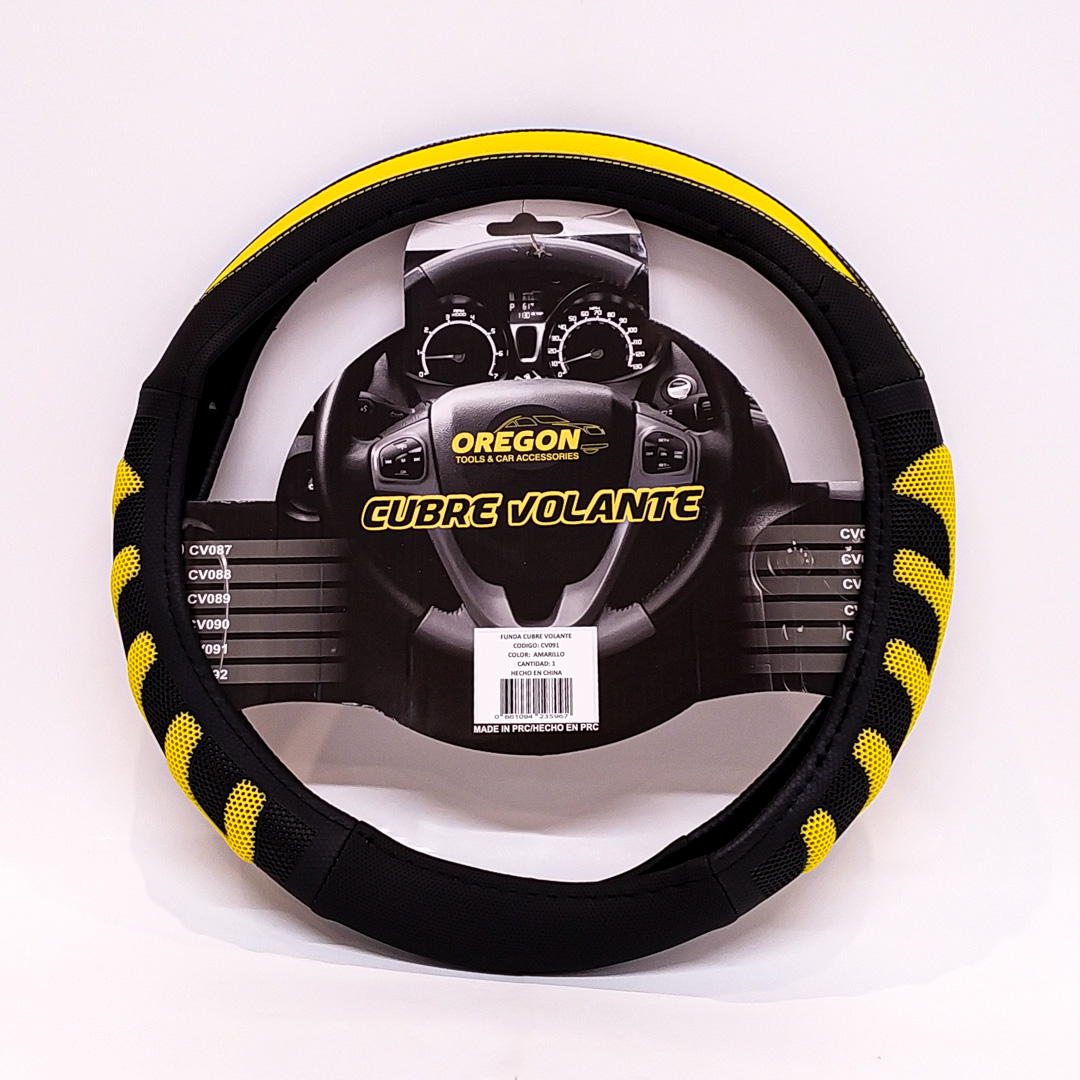 CUBRE VOLANTE MODELO GRAND PRIX CUERO SINTENTICO NEGRO / AMARILLO 38*8.2CM 25 UNIDADES POR CAJA