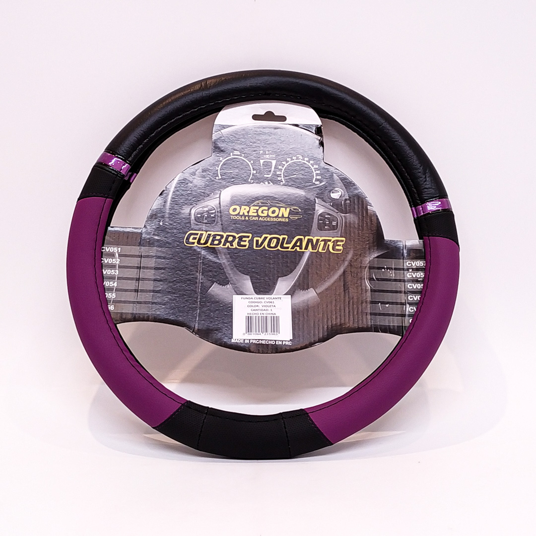 CUBRE VOLANTE MODELO NASCAR CUERO SINTENTICO NEGRO / VIOLETA 38*8.2CM 25 UNIDADES POR CAJA
