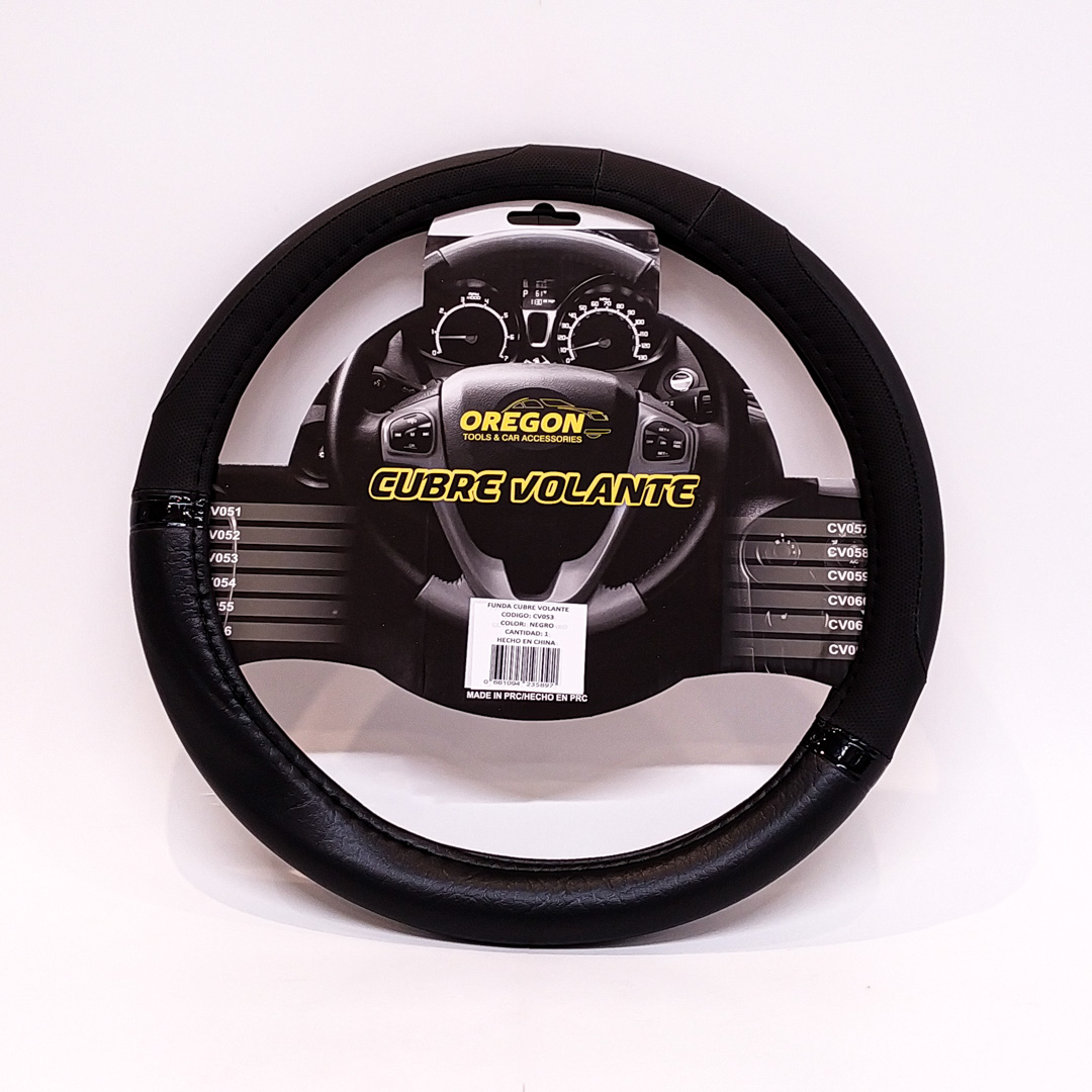 CUBRE VOLANTE MODELO NASCAR CUERO SINTENTICO NEGRO / NEGRO 38*8.2CM 25 UNIDADES POR CAJA