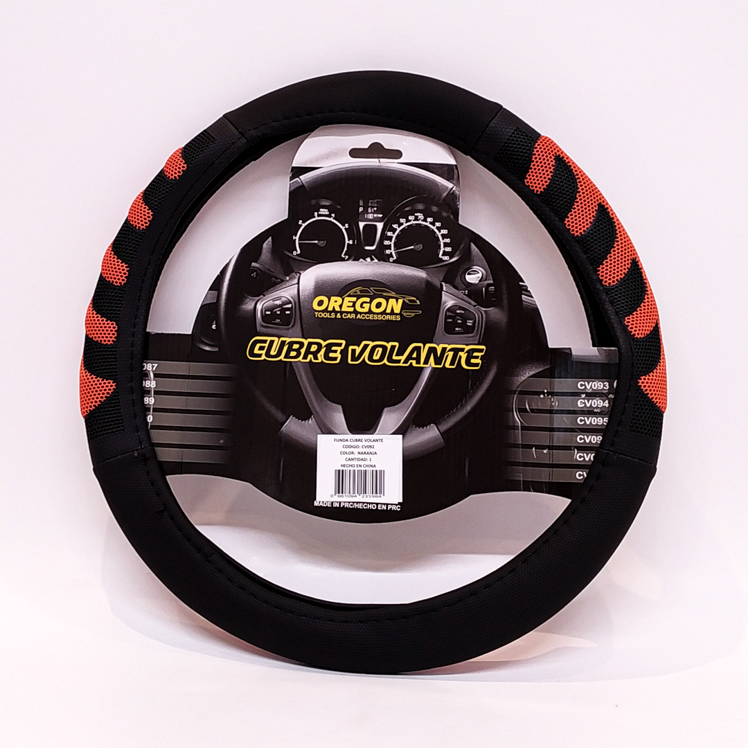 CUBRE VOLANTE MODELO GRAND PRIX CUERO SINTENTICO NEGRO / NARANJA 38*8.2CM 25 UNIDADES POR CAJA