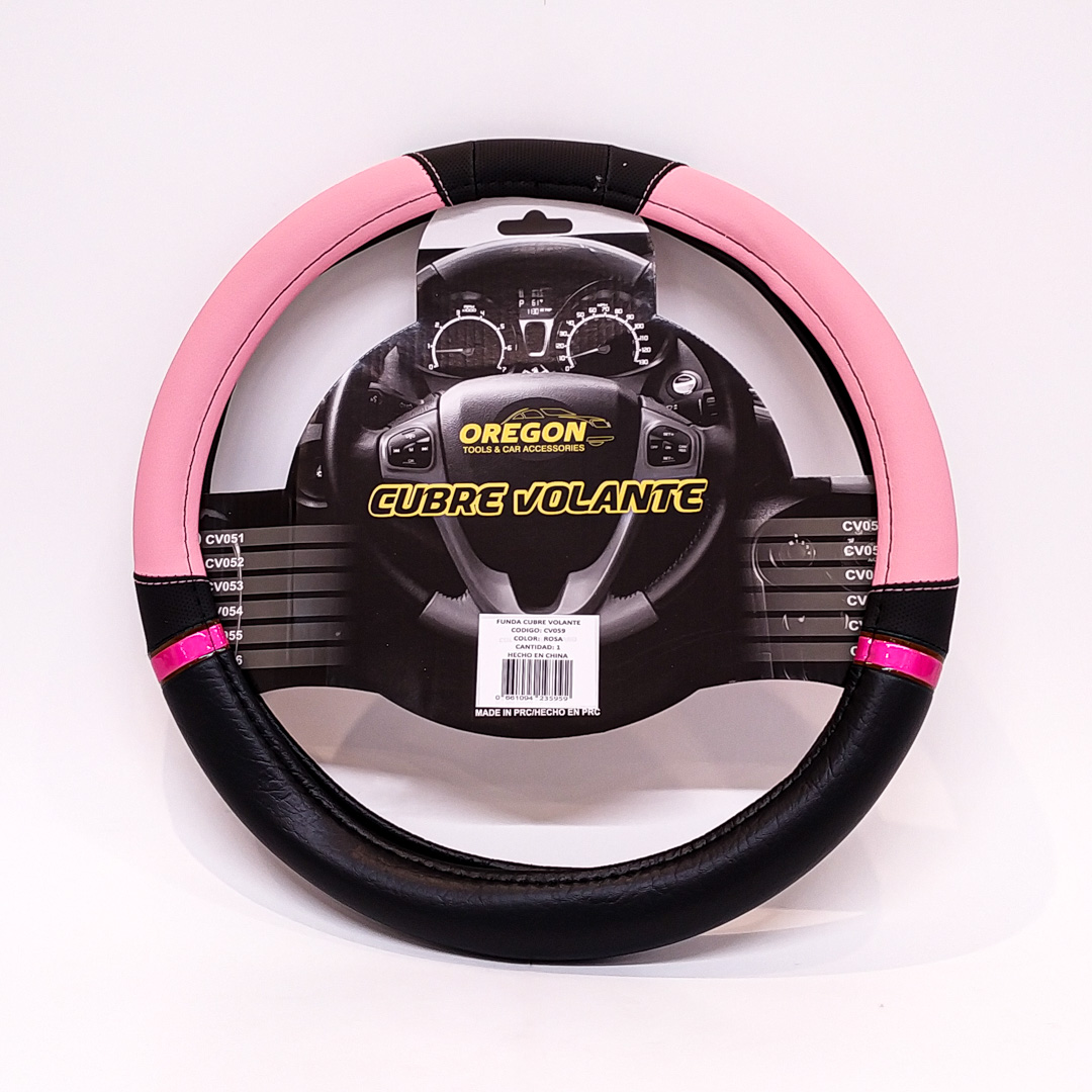 CUBRE VOLANTE MODELO NASCAR CUERO SINTENTICO NEGRO / ROSA 38*8.2CM 25 UNIDADES POR CAJA