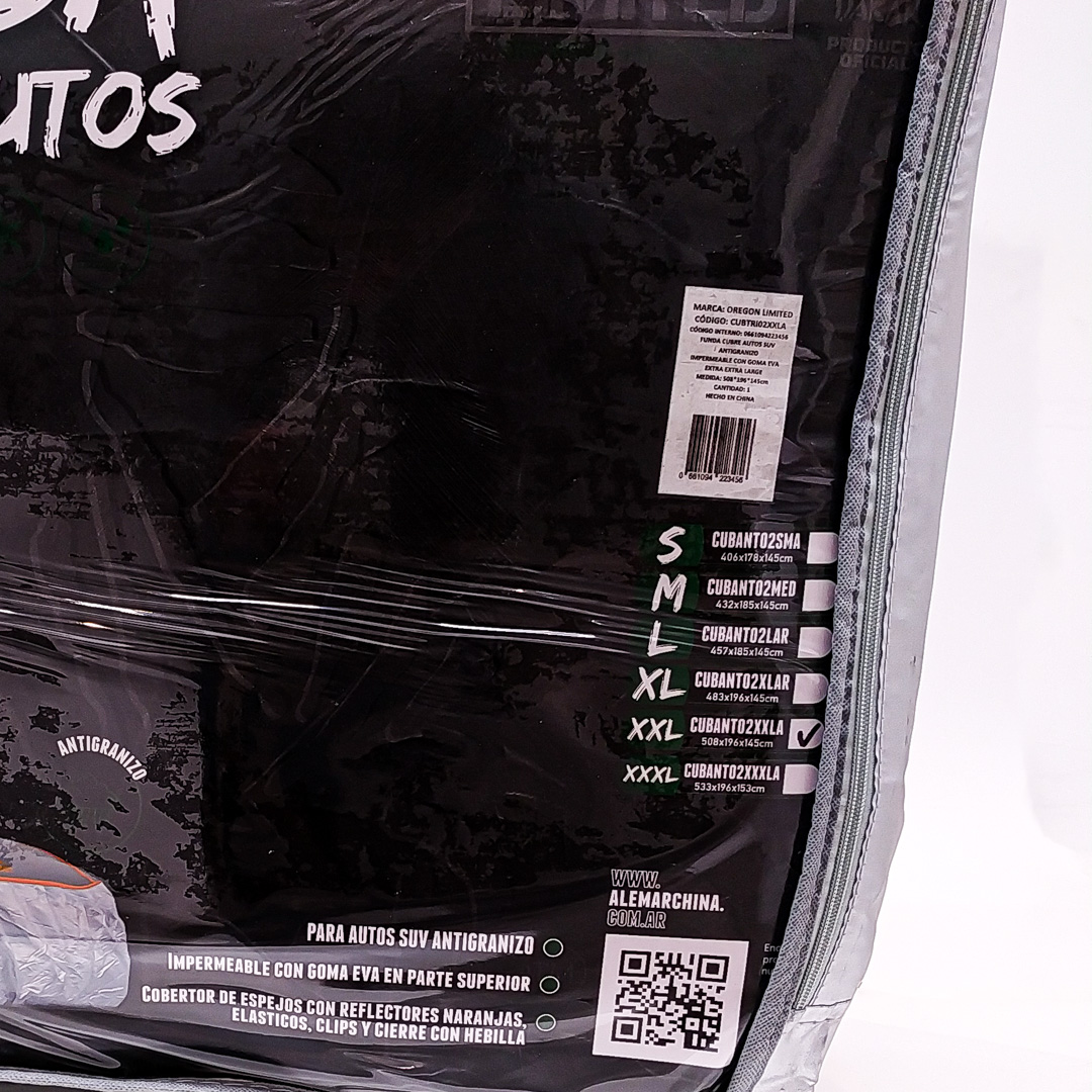 FUNDA CUBRE AUTOS PARA SUV / PICK UP EXTRA EXTRA LARGE 555211153CM. LOGO DAKAR. PVC Y ALGODON 270 GRAMOS. COBERTOR DE ESPEJOS CON REFLECTORES NARANJAS, ELASTICO, CLIPS Y CIERRE. - 2