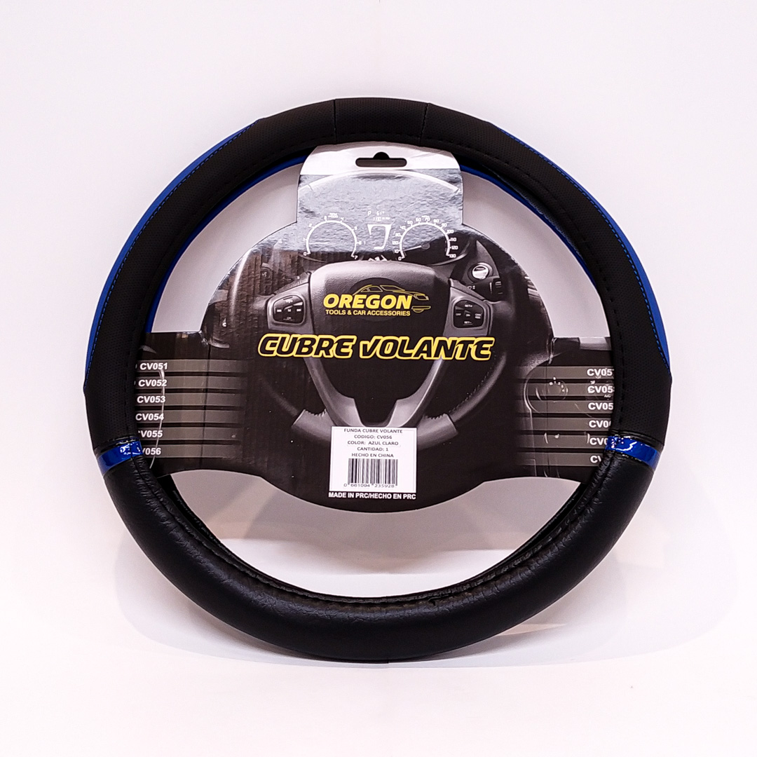 CUBRE VOLANTE MODELO NASCAR CUERO SINTENTICO NEGRO / CELESTE 38*8.2CM 25 UNIDADES POR CAJA - 2