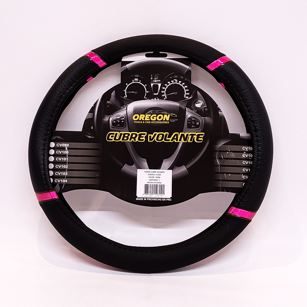 CUBRE VOLANTE MODELO DAYTONA CUERO SINTENTICO NEGRO / ROSA 38*8.2CM 25 UNIDADES POR CAJA