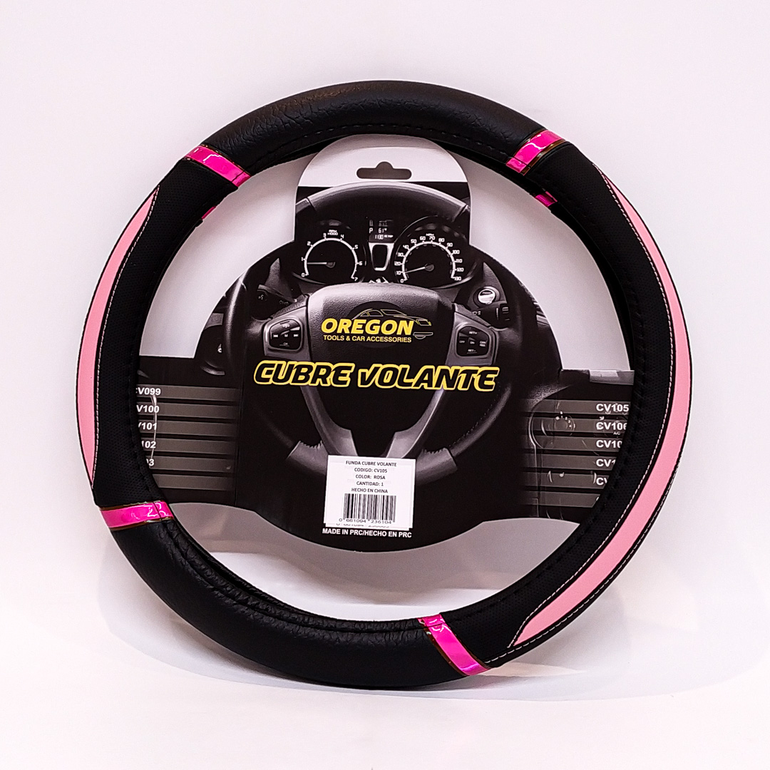 CUBRE VOLANTE MODELO DAYTONA CUERO SINTENTICO NEGRO / ROSA 38*8.2CM 25 UNIDADES POR CAJA - 2