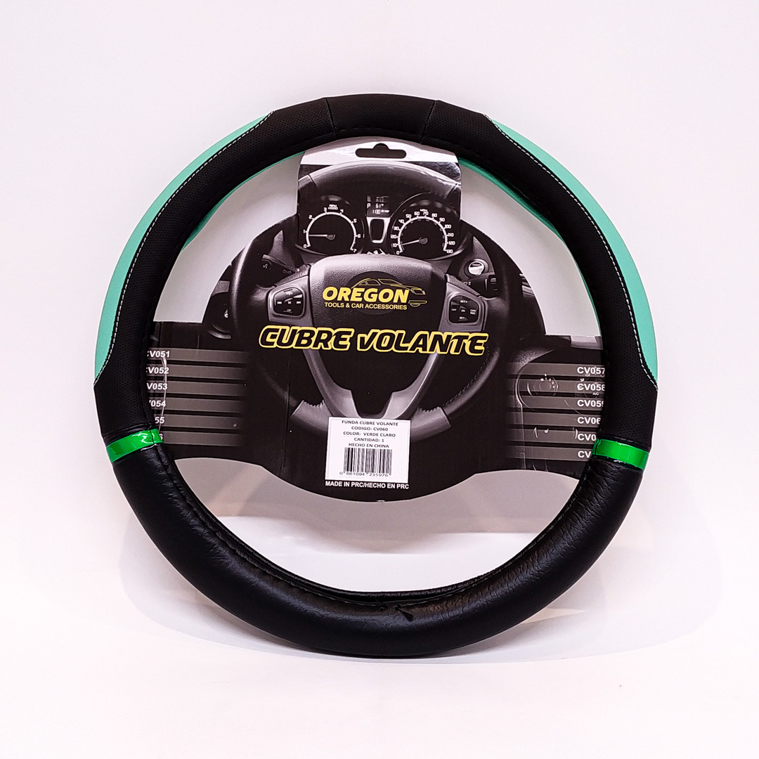 CUBRE VOLANTE MODELO NASCAR CUERO SINTENTICO NEGRO / VERDE AGUA 38*8.2CM 25 UNIDADES POR CAJA