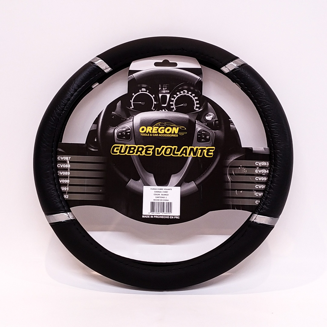 CUBRE VOLANTE MODELO DAYTONA CUERO SINTENTICO NEGRO / BLANCO 38*8.2CM 25 UNIDADES POR CAJA