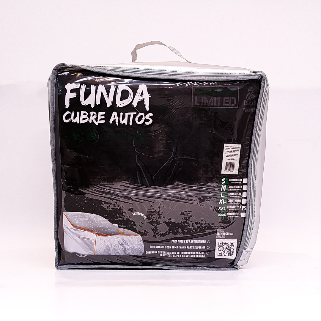 FUNDA CUBRE AUTOS PARA SUV / PICK UP EXTRA EXTRA LARGE 555211153CM. LOGO DAKAR. PVC Y ALGODON 270 GRAMOS. COBERTOR DE ESPEJOS CON REFLECTORES NARANJAS, ELASTICO, CLIPS Y CIERRE. - 6
