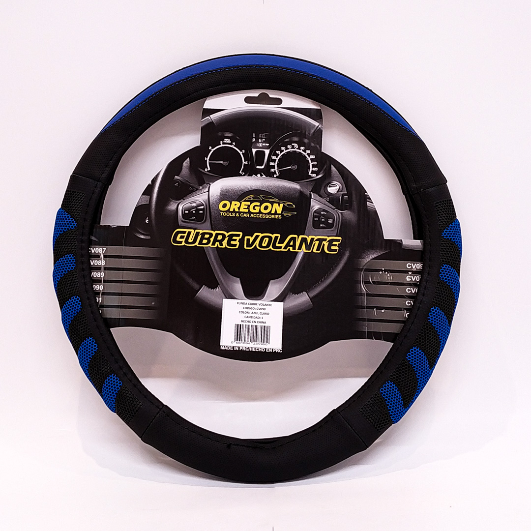 CUBRE VOLANTE MODELO GRAND PRIX CUERO SINTENTICO NEGRO / CELESTE 38*8.2CM 25 UNIDADES POR CAJA - 2