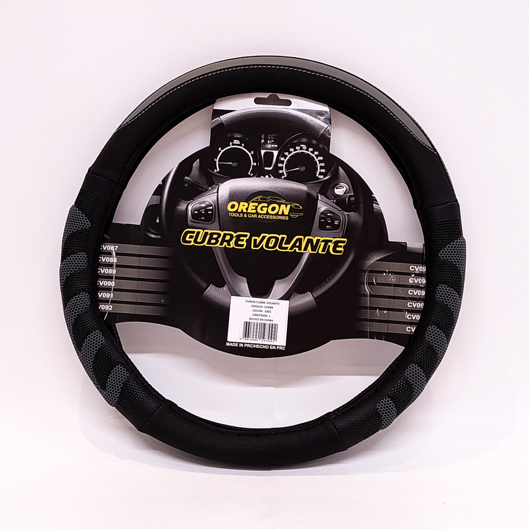 CUBRE VOLANTE MODELO GRAND PRIX CUERO SINTENTICO NEGRO / GRIS 38*8.2CM 25 UNIDADES POR CAJA