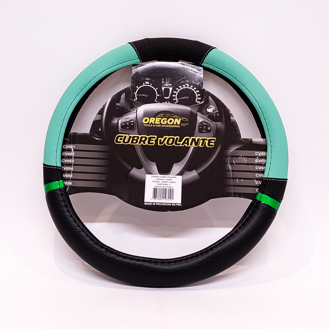 CUBRE VOLANTE MODELO NASCAR CUERO SINTENTICO NEGRO / VERDE AGUA 38*8.2CM 25 UNIDADES POR CAJA - 2