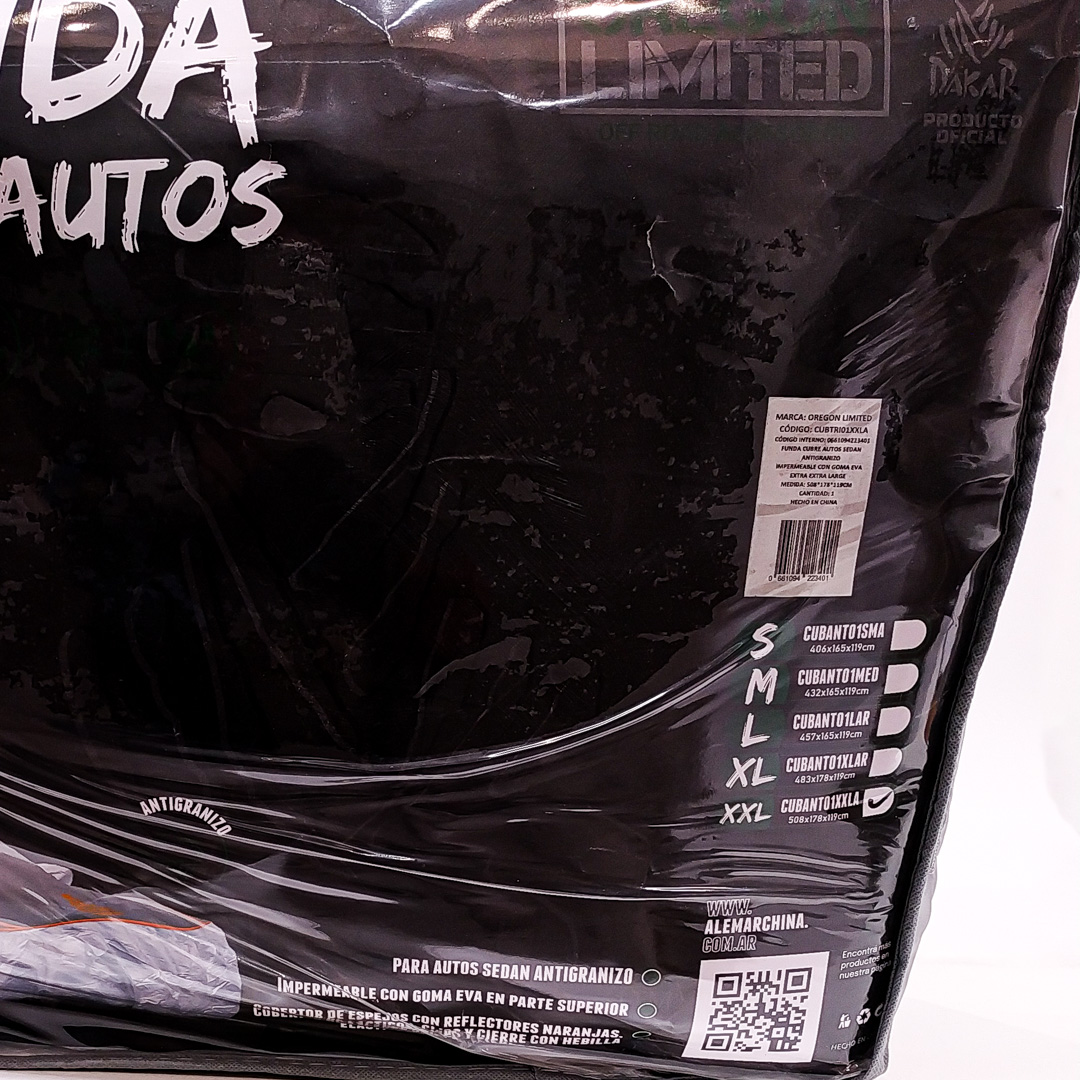 FUNDA CUBRE AUTOS PARA AUTOS SEDAN EXTRA EXTRA LARGE 508178120CM  . LOGO DAKAR. PVC Y ALGODON 270 GRAMOS. COBERTOR DE ESPEJOS CON REFLECTORES NARANJAS, ELASTICO, CLIPS Y CIERRE. - 9