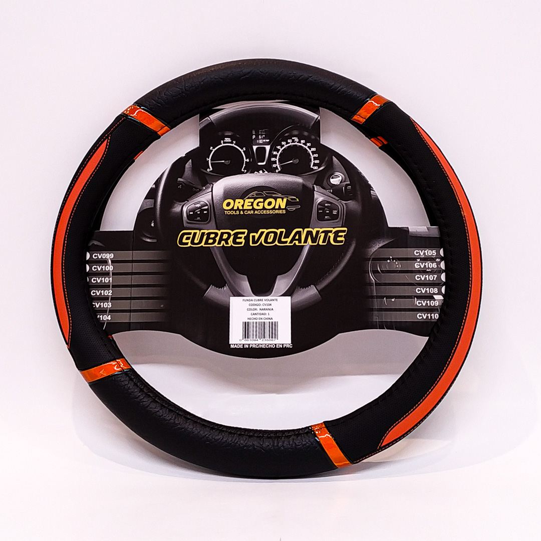 CUBRE VOLANTE MODELO DAYTONA CUERO SINTENTICO NEGRO / NARANJA 38*8.2CM 25 UNIDADES POR CAJA