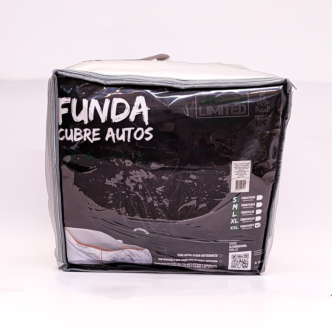 FUNDA CUBRE AUTOS PARA AUTOS SEDAN EXTRA EXTRA LARGE 508178120CM  . LOGO DAKAR. PVC Y ALGODON 270 GRAMOS. COBERTOR DE ESPEJOS CON REFLECTORES NARANJAS, ELASTICO, CLIPS Y CIERRE. - 8