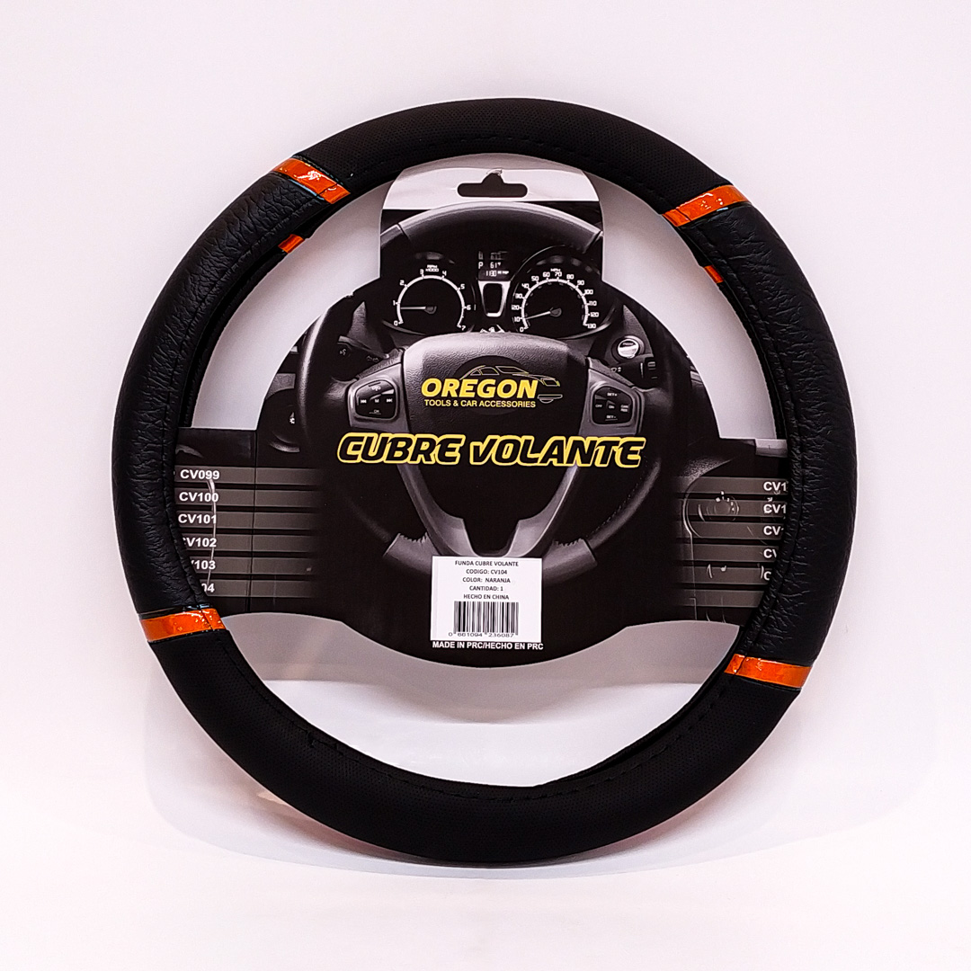 CUBRE VOLANTE MODELO DAYTONA CUERO SINTENTICO NEGRO / NARANJA 38*8.2CM 25 UNIDADES POR CAJA - 2