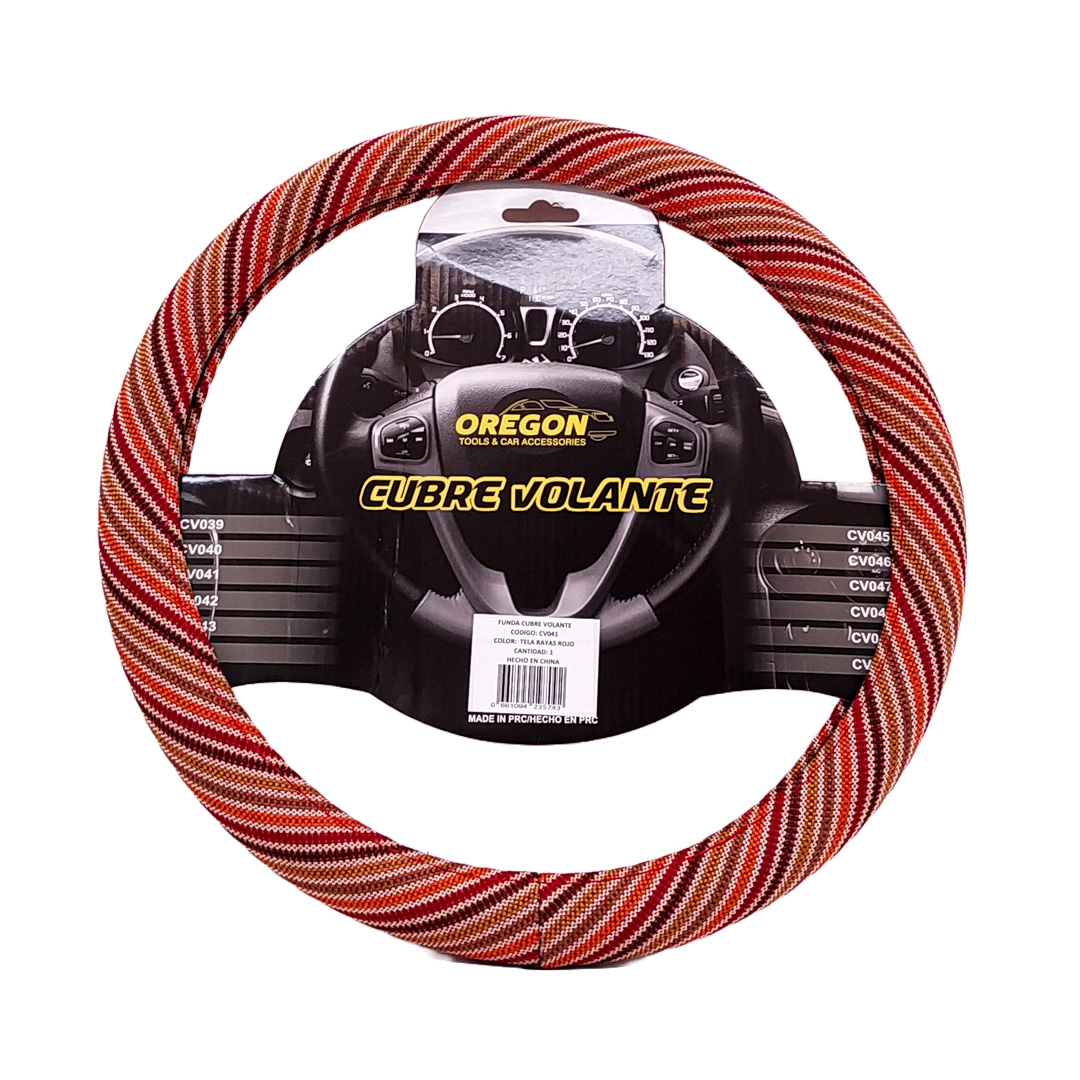 CUBRE VOLANTE MODELO WOODSTOCK HIPPIE TELA ESCALA ROJOS 38*8.2CMCAJA MASTER 25 UNIDADES