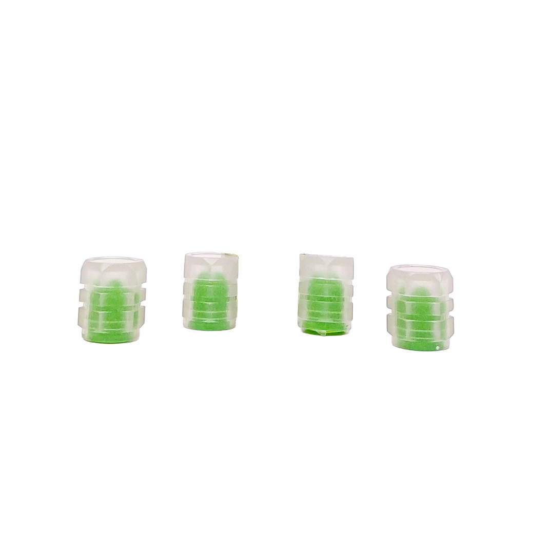 JUEGO DE TAPITAS DE VALVULA FLUOR VERDE FLUORECENTE 4PCS LOGO OREGON