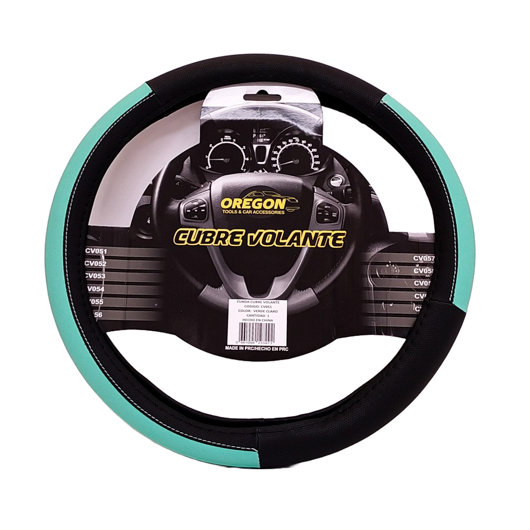 CUBRE VOLANTE MODELO LEMANS NEGRO / CELESTE CUERO SINTETICO 38*8.2CMCAJA MASTER 25 UNIDADES