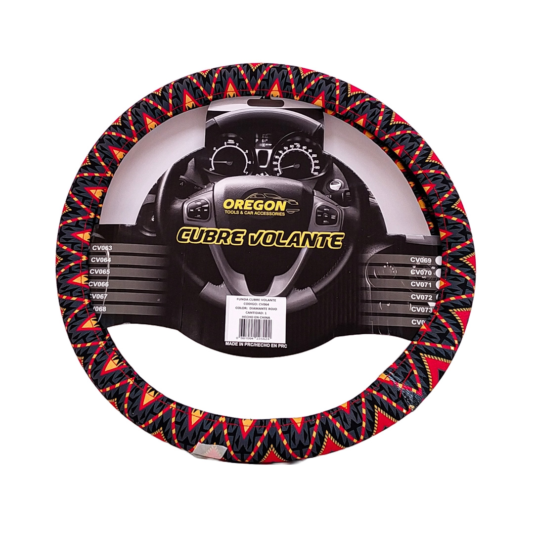 CUBRE VOLANTE MODELO CIRCO LOCO TELA NEGRO / ROJO 38*8.2CMCAJA MASTER 25 UNIDADES