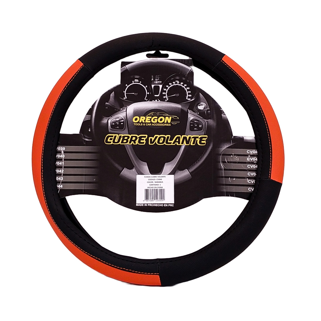 CUBRE VOLANTE MODELO LEMANS NEGRO / NARANJA CUERO SINTETICO  38*8.2CMCAJA MASTER 25 UNIDADES - 2