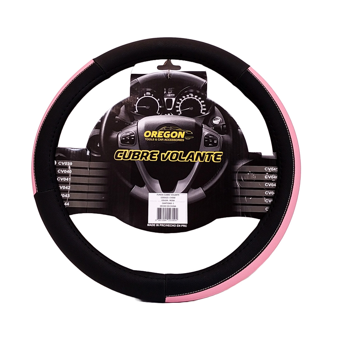 CUBRE VOLANTE MODELO LEMANS NEGRO / ROSA CUERO SINTETICO 38*8.2CMCAJA MASTER 25 UNIDADES