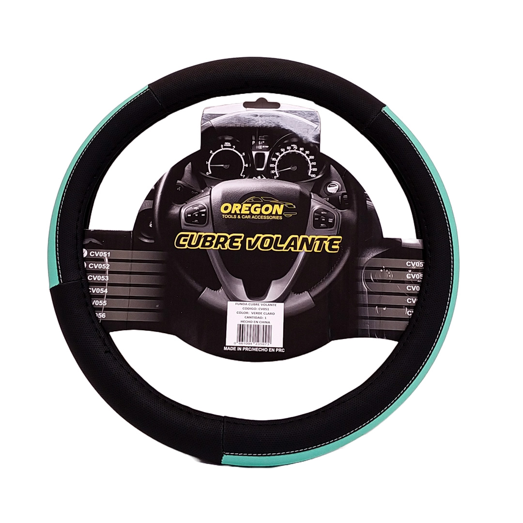 CUBRE VOLANTE MODELO LEMANS NEGRO / CELESTE CUERO SINTETICO  38*8.2CMCAJA MASTER 25 UNIDADES - 2