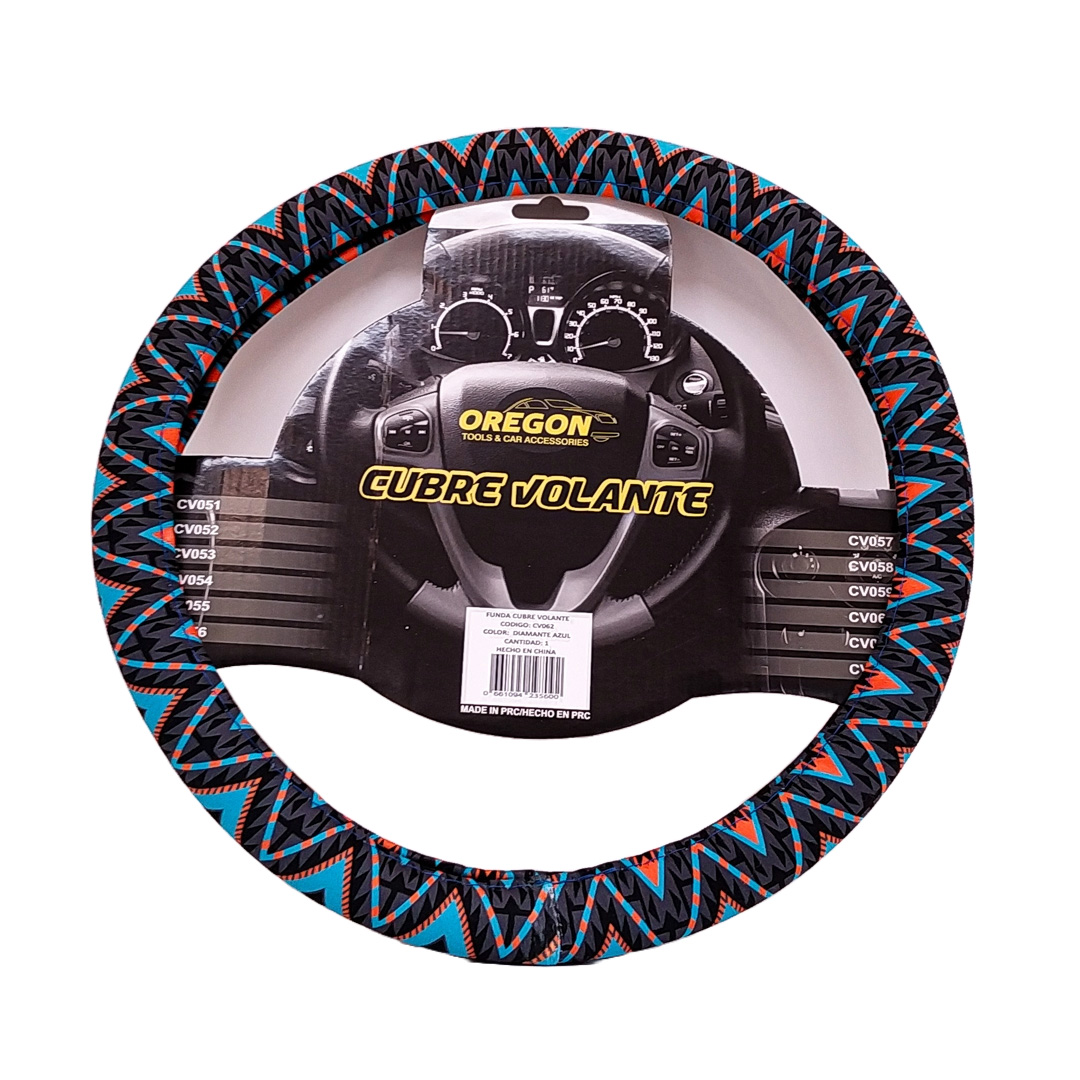 CUBRE VOLANTE MODELO CIRCO LOCO TELA NEGRO / AZUL 38*8.2CMCAJA MASTER 25 UNIDADES