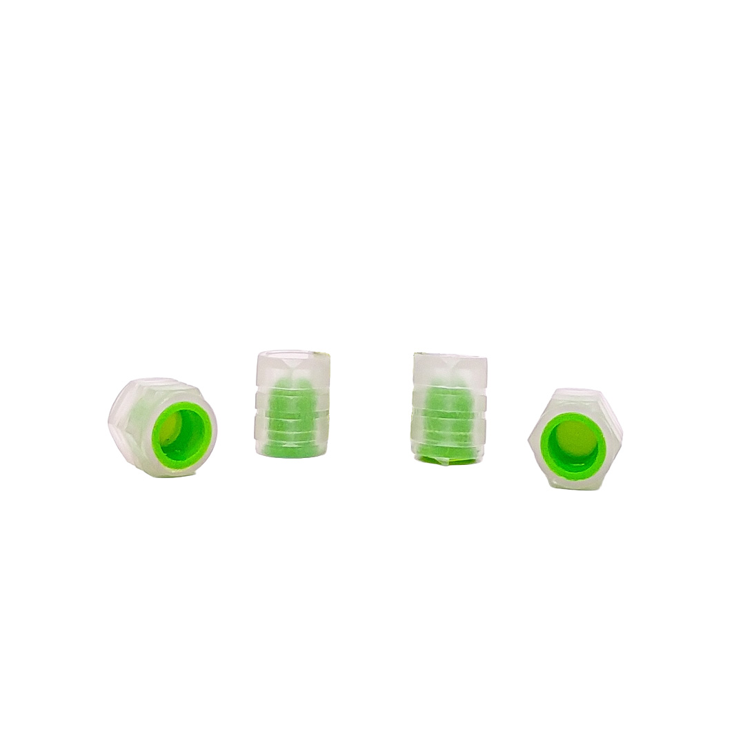 JUEGO DE TAPITAS DE VALVULA FLUOR VERDE FLUORECENTE 4PCS LOGO OREGON - 2