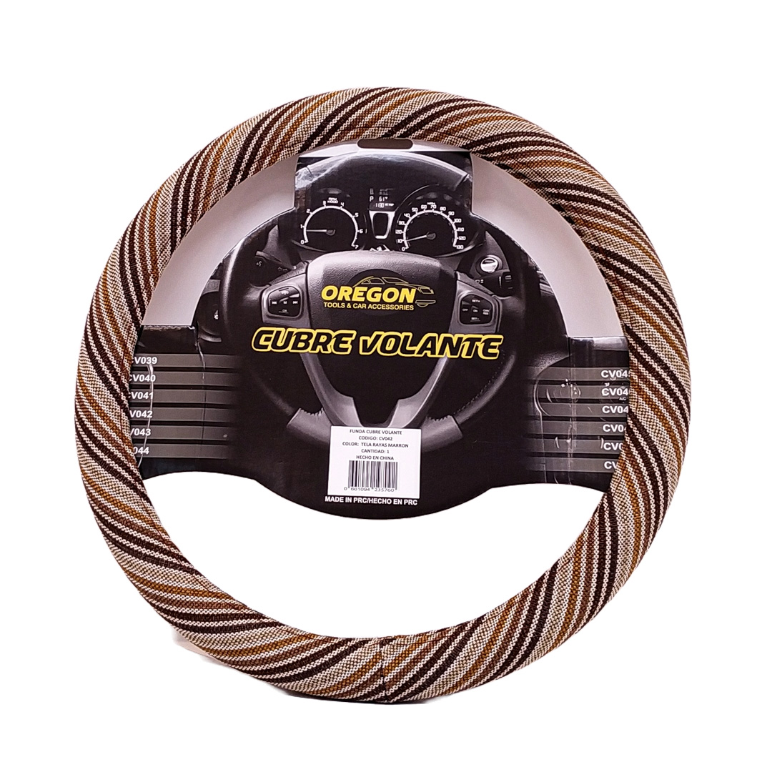 CUBRE VOLANTE MODELO WOODSTOCK HIPPIE TELA ESCALA BEIGE / MARRON 38*8.2CMCAJA MASTER 25 UNIDADES