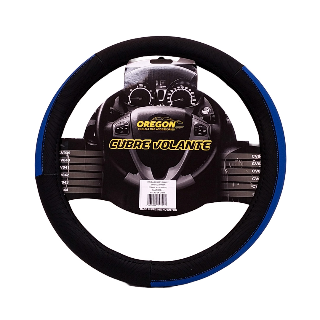CUBRE VOLANTE MODELO LEMANS NEGRO / AZUL CUERO SINTETICO  38*8.2CMCAJA MASTER 25 UNIDADES - 2