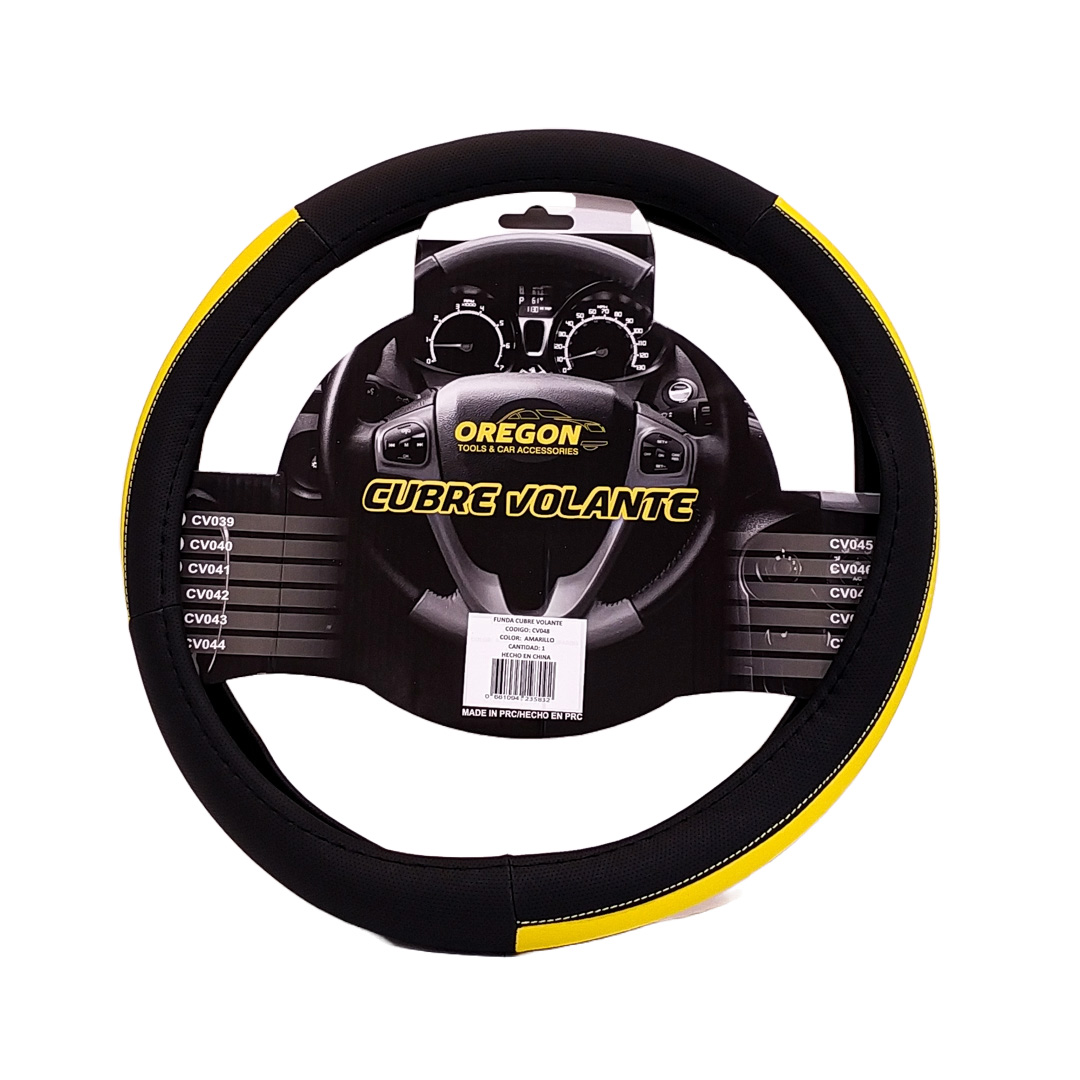 CUBRE VOLANTE MODELO LEMANS NEGRO / AMARILLO CUERO SINTETICO  38*8.2CMCAJA MASTER 25 UNIDADES - 2