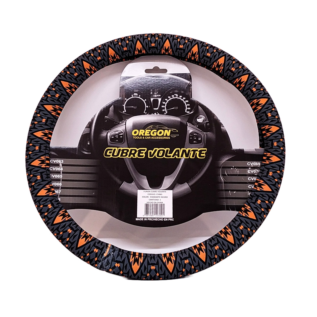 CUBRE VOLANTE MODELO CIRCO LOCO TELA NEGRO / NARANJA 38*8.2CMCAJA MASTER 25 UNIDADES