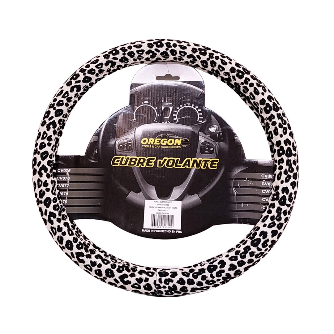 CUBRE VOLANTE MODELO ANIMAL PRINT LEOPARDO BLANCO Y NEGRO  38*8.2CMCAJA MASTER 25 UNIDADES - 2