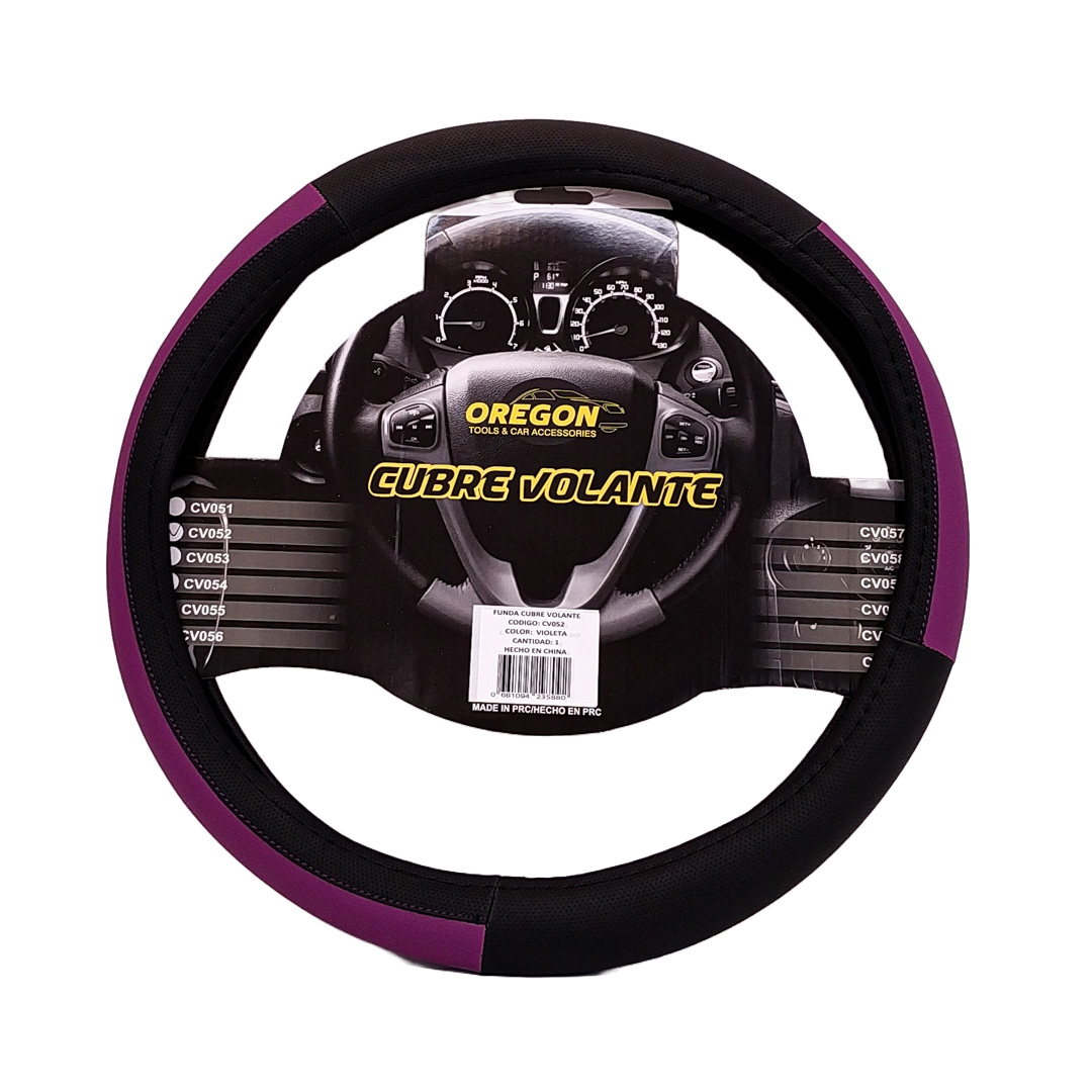 CUBRE VOLANTE MODELO LEMANS NEGRO / VIOLETA CUERO SINTETICO  38*8.2CMCAJA MASTER 25 UNIDADES - 2