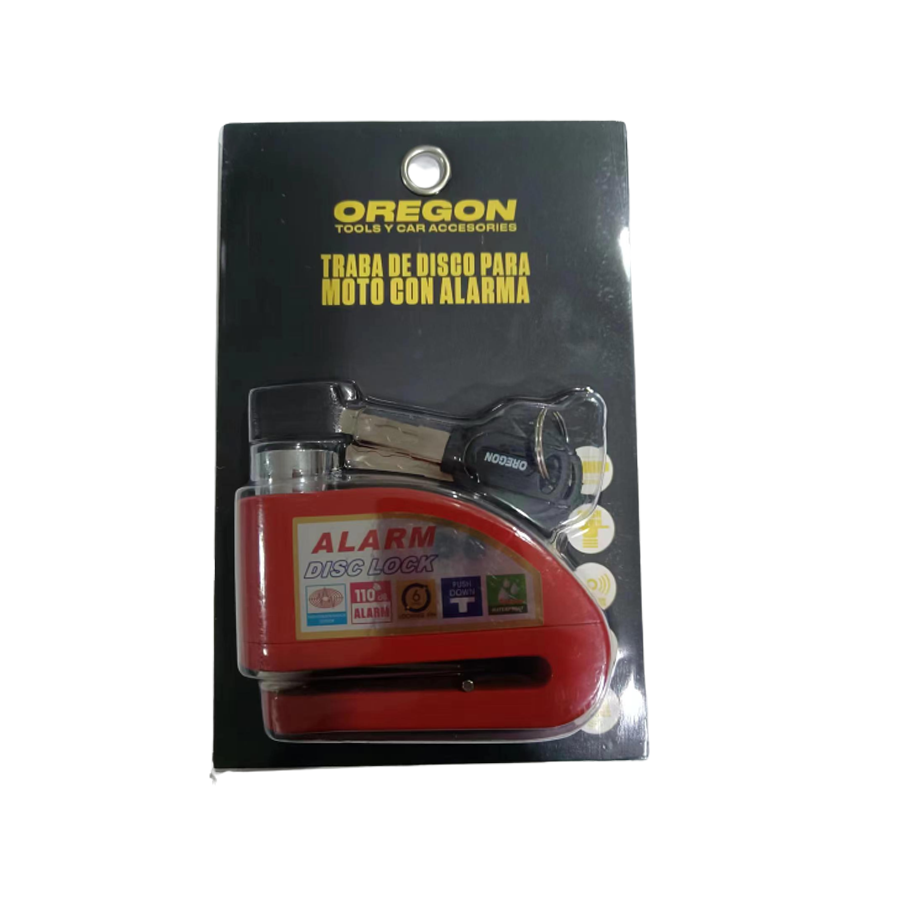 TRABA DISCO CON ALARMA CANDADO BLINDADO CON ALARMA COLOR ROJO PARA DISCO DE MOTO / BICI Y DOS LLAVES